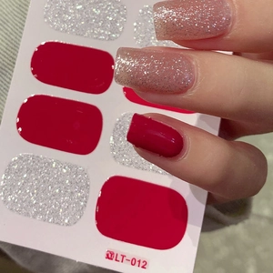 Minimalist PVC Red Silver Glitter Self-Adhesive Nail Stickers LT-012 Waterproof Nail Art Wraps For Women DIY Decoration