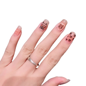 Cute pink cat jelly gel nail stickers with waterproof hand-drawn cartoon heart patterns