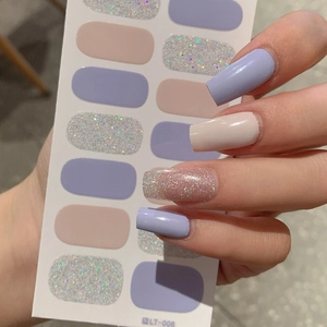 Adhesive nail stickers set featuring solid light purple, beige, and silver laser sequins