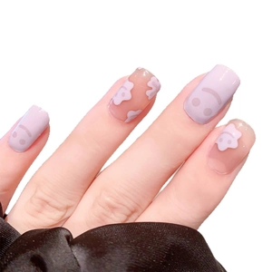 Lavender purple smiley face nail stickers with waterproof full wrap design for women