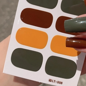 Deep autumn shades self-adhesive nail stickers in dark green and brown LT-008