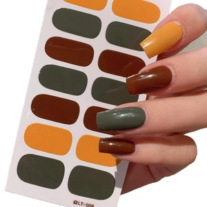 Deep tone self-adhesive nail stickers set in orange green and brown LT-008