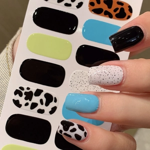 Colorful leopard and cow print self-adhesive nail stickers with glossy finish