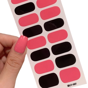 Self-adhesive black and hot pink nail art stickers set LT-007 on white background