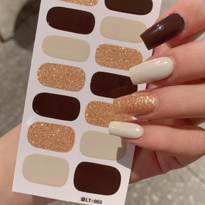 Minimalist Nail Stickers LT-003 Self-Adhesive Nail Decals Brown Cream Gold Glitter Jump Color Manicure Decoration For Women