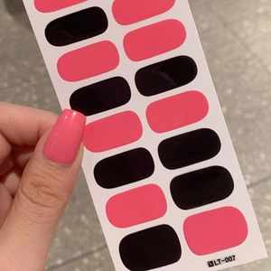 Self-adhesive solid color nail stickers in pink and black with glitter finish LT-007