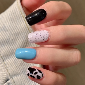 Colorful leopard and cow print self-adhesive nail stickers featuring mixed trendy patterns