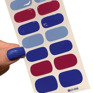 Gradient blue self-adhesive nail stickers LT-010 featuring glossy 14-piece set on white base