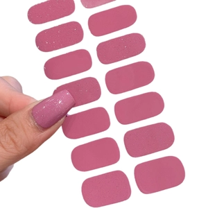 Dusty pink nail polish stickers with silver glitter finish and full application set