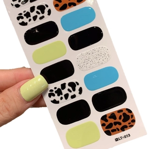Colorful leopard and cow print self-adhesive nail stickers set with glossy finish LT-013