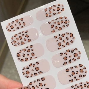 Glossy leopard print nail stickers in light brown and nude pink colors, 10 pieces pack
