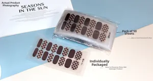Detail of single-pack nail stickers featuring brown checkerboard pattern design