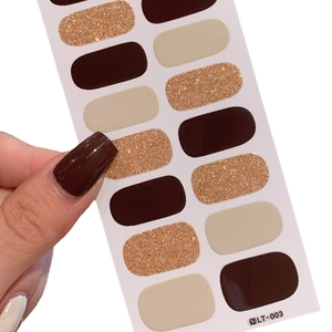 Nail polish stickers LT-003 featuring dark coffee, beige, and gold glitter tones