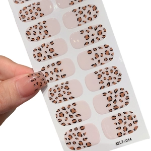Light brown leopard print French nail stickers with 14 self-adhesive wraps for women