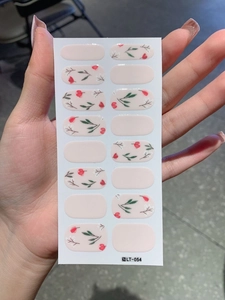 Detail der LT-054 Nagelaufkleber mit rosa Tulpenblumenmuster und selbstklebendem Design