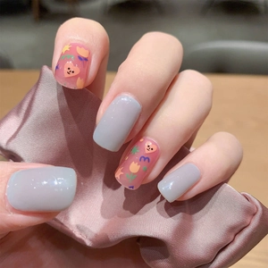 Hand Painted Cute Heart Flower Gel Nail Stickers Smog Blue Pink DIY Full Wrap Cartoon Graffiti Nail Art Decals For Women