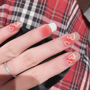 Sweet gradient red heart nail stickers with white french tips and long square design