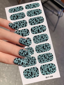 Detail of LT-059 blue leopard print self-adhesive nail art stickers with matte finish