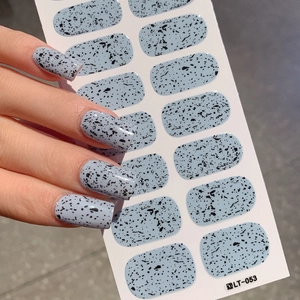 Easter egg speckle pattern blue nail stickers full wrap design with artistic black dots LT-053