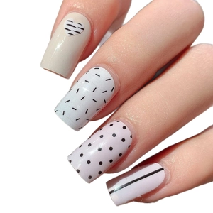 Valentine style nail art stickers with heart and stripe designs in soft pastel colors