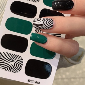 Glossy green and black zebra pattern full wrap nail polish stickers for women