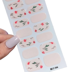 Selbstklebende Nagelsticker mit rosa Tulpenblüten, 14er Bogen für DIY-Maniküre-Design
