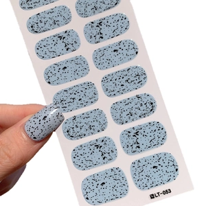 Easter egg light blue nail stickers with black splatter pattern design model LT-053