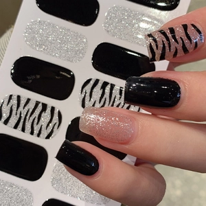 Full Wrap Zebra Leopard Print Nail Stickers Silver Glitter Black DIY Nail Wraps For Women Manicure Art Fashion Decoration