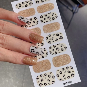 Glitter leopard print nail stickers in cream white with champagne gold finish
