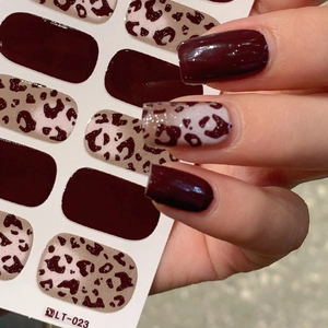 Dark wine red and leopard print self-adhesive nail stickers LT-023 for women