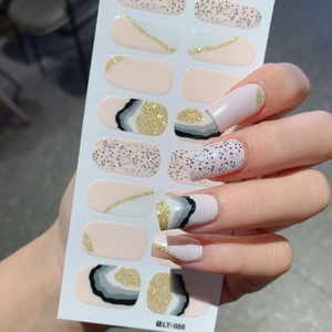 Waterproof Self Adhesive Nail Art Stickers For Women Pink Marble Texture Geometric Glitter Design Minimalist Nail Wraps For Daily Party