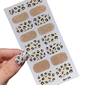 Leopard print and gold glitter nail wraps set LT-056 for salon manicure design