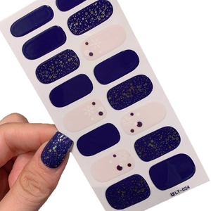 Stickers à ongles flocons de neige bleu roi et blanc pailleté pour l'hiver, LT-024