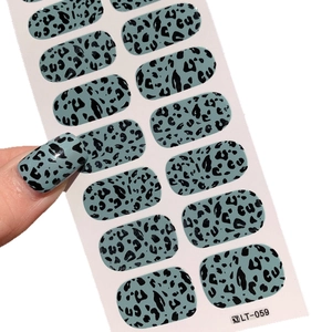 Blue-grey leopard print self-adhesive nail stickers with 14 pieces for manicure art
