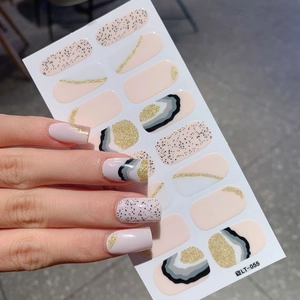 Self-adhesive nail wraps set LT-055 with light ripple patterns and glitter finish