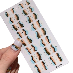 Abstract self-adhesive nail art stickers LT-064 with blue, pink and gold wave patterns