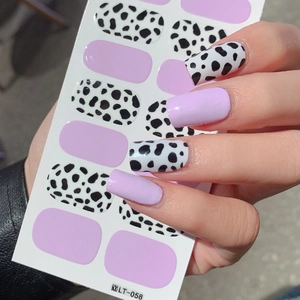 LT-058 Lavender Purple and Cow Print Self Adhesive Nail Stickers Minimalist Glossy Animal Texture Nail Wraps for Women DIY Nail Art Decor