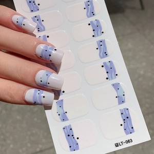 Self-adhesive nail art stickers LT-063 with purple wave texture and black polka dots