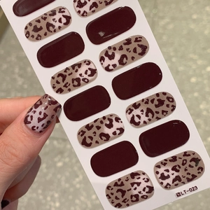 Dark brown leopard print and burgundy self-adhesive nail stickers set LT-023