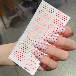 Minimalist eco-friendly nail stickers featuring red hearts design on white base LT-072