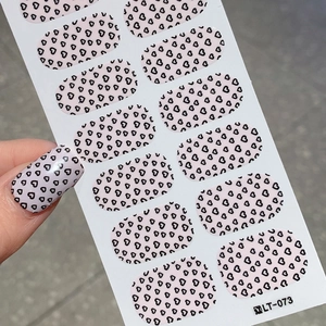 Pink self-adhesive nail wraps with black heart patterns set of 14 stickers LT-073
