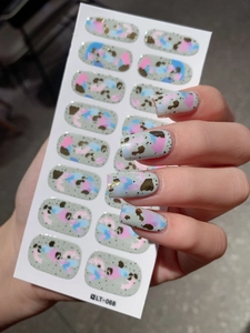 Detail of LT-068 graffiti nail stickers with grey morandi tones and gold foil accents