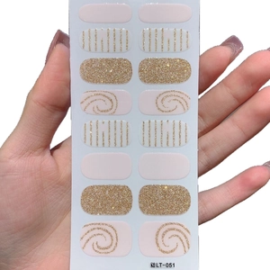 Pink and gold glitter nail stickers with heart lines and swirls DIY kit LT-051