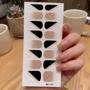 Autocollants à Ongles Minimalistes Imperméables pour Femmes Longue Durée Motif Géométrique Paillettes Or Nail Wraps DIY Décor