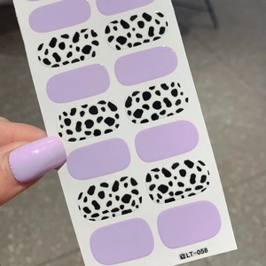Self-adhesive nail wraps with purple and cow print design pattern, model LT-058 stickers