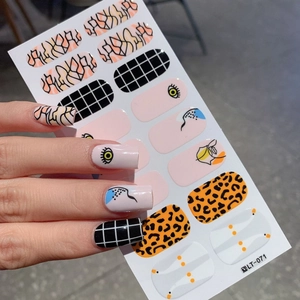 Western style full cover nail stickers with leopard and checkerboard patterns LT-071