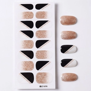 Stickers ongles minimalistes noir et or LT-076 avec dégradés de paillettes
