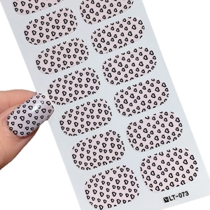 Adhesive Valentine's Day heart nail stickers LT-073 featuring black hearts on pink base
