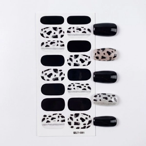 Leopard and cow print nail art stickers set with black and silver glitter designs