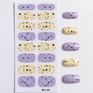Minimalist self-adhesive nail stickers LT-052 with purple and yellow quail egg patterns